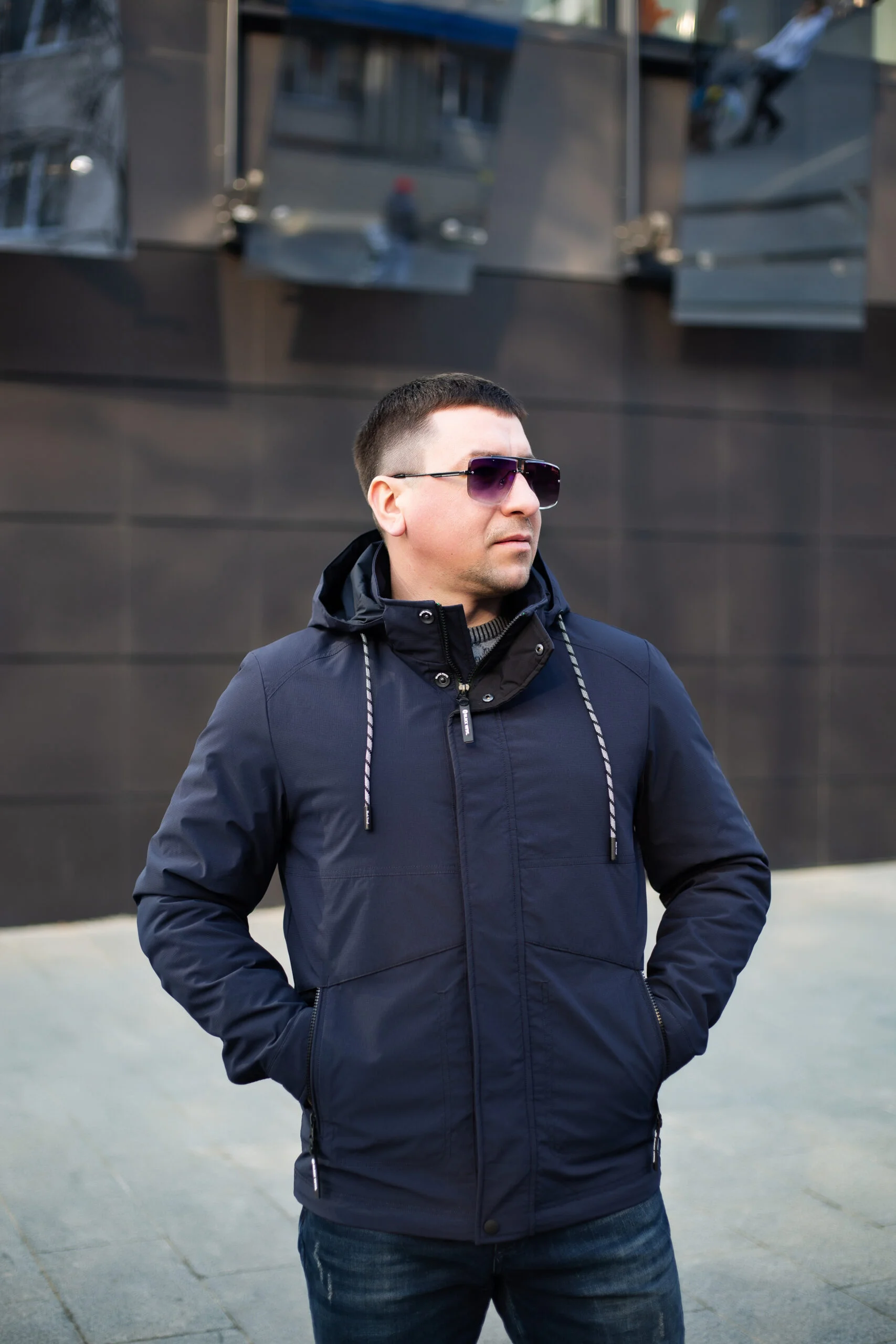 Чоловіча куртка Black Vinyl ТС21-1836, вид спереду, темно-синій колір