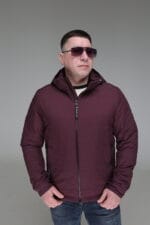 Демисезонная мужская куртка из комбинированной ткани, винный цвет.