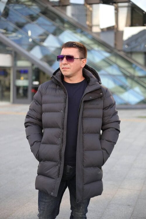 Чоловіча подовжена зимова куртка-пальто Black Vinyl С21-1757 - Зображення 33