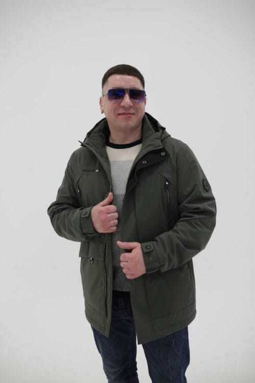 Мужская куртка Black Vinyl TC23-2220 оливковый, весна, осень.