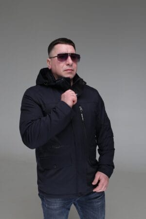 Мужская куртка Black Vinyl TC-1823, темно-синий цвет, вид спереди.