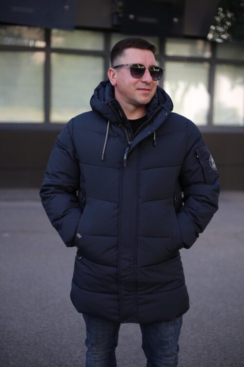 Теплая зимняя куртка Black Vinyl C23-2230C в темно-синем цвете для мужчины