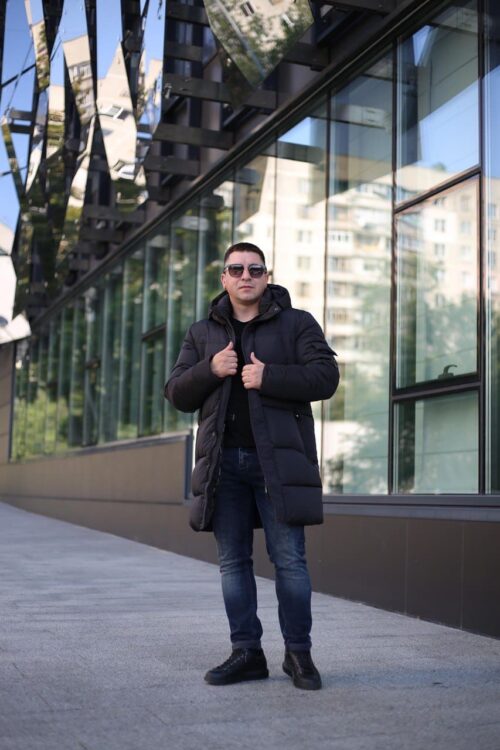 Зимняя теплая куртка Black Vinyl С23-2278С в черном цвете для мужчины