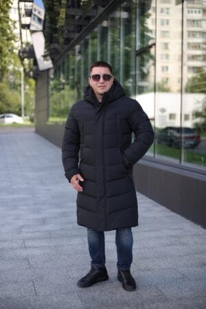 Мужская длинная зимняя куртка King's Wind W45 в черном цвете