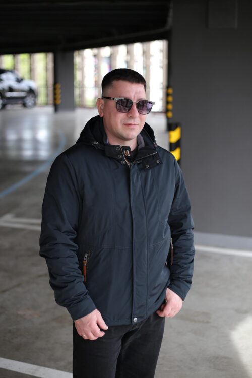 Теплая осенняя куртка Black Vinyl TC24-2335 в инк-блю цвете для мужчины