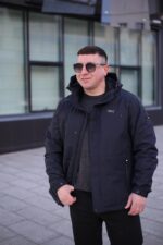Тепла осіння куртка Black Vinyl TC24-2357 в синьому кольорі для чоловіка