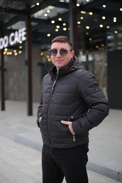 Теплая осенняя куртка Black Vinyl BТС24-2373 в черном цвете для мужчины