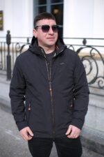 Осенняя куртка Black Vinyl TC24-2356 в черном цвете для мужчины