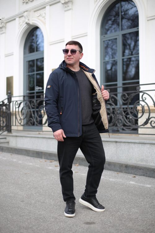 Мужская осенняя куртка Black Vinyl TC24-2356 в цвете темно-синий